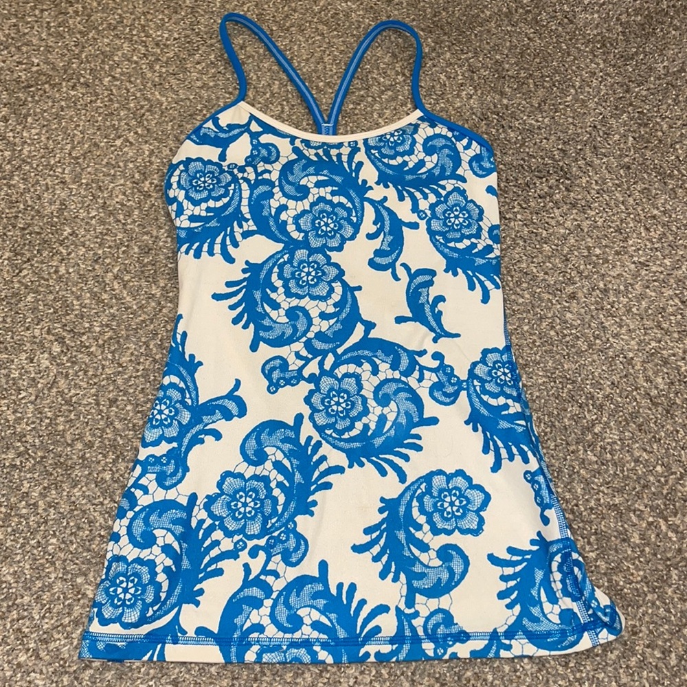 Lululemon Y Tank, Blue Floral Pattern